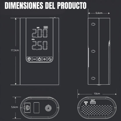 Iniciador Batería Portátil 5 en 1 | Inicia, Mide, Infla, Ilumina y carga.