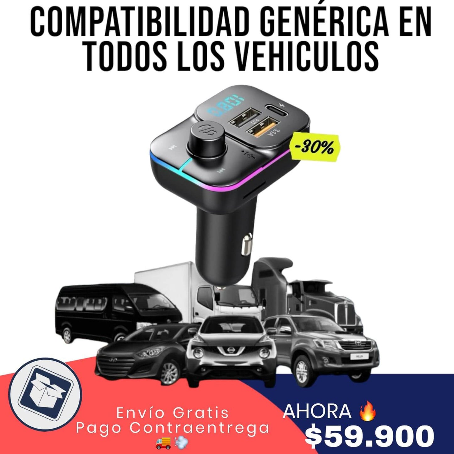 TRANSMISOR BLUETOOTH PARA CARRO CARGA RÁPIDA TIPO C ®